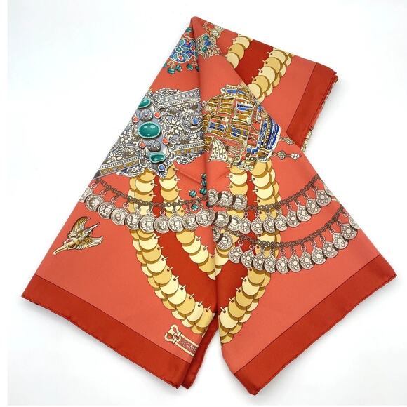 Hermes Carré 90 KOSHIMA Cosima Space J.Abadie Orange Silk Scarf W/Box NWT - Picture 7 of 16